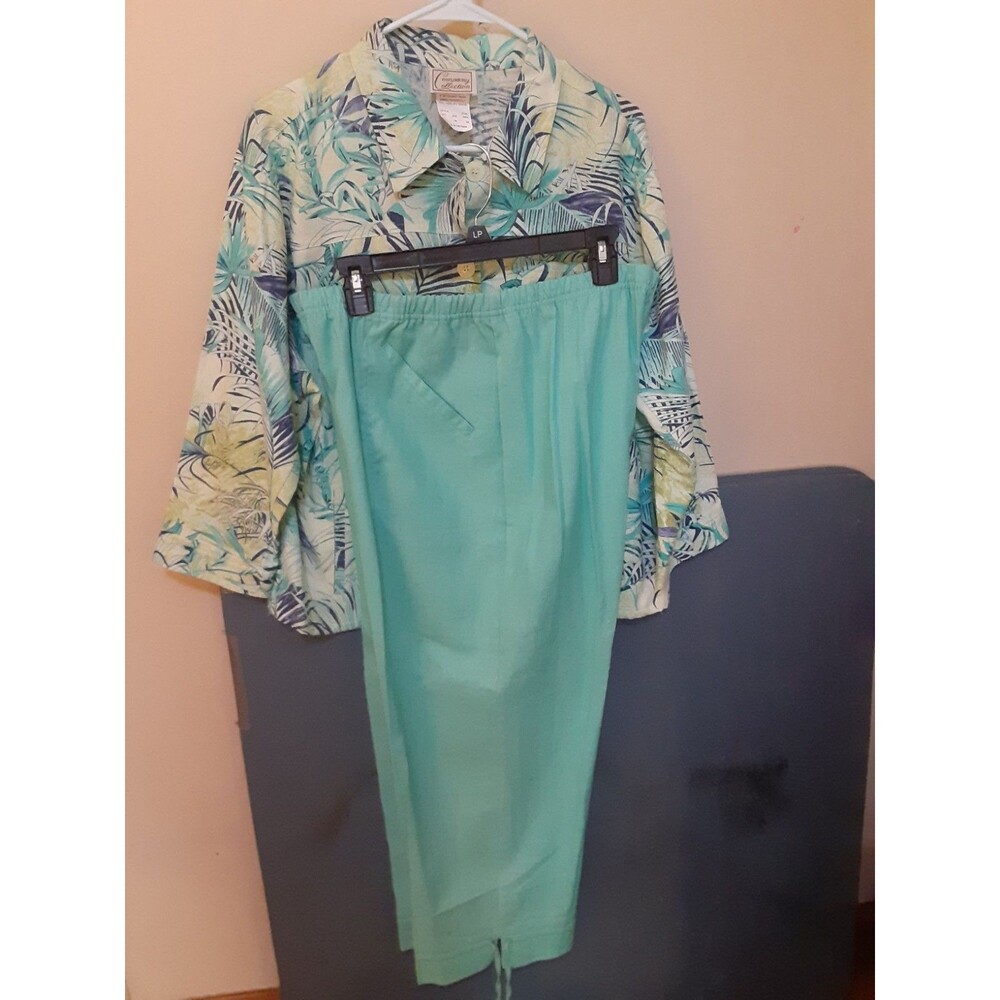 Vintage 90s Company Collection Tropical floral pant set resort wear blue green - Picture 2 of 16